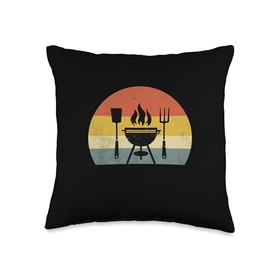 Retro Sunset Grill Griller Cook BBQ Grilling Barbecue Throw Pillow