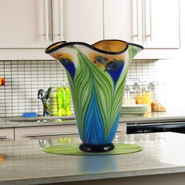 Dale Tiffany Kalmia Hand Blown Art Glass Vase, Blue Green