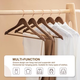 HOUSE DAY Wooden Hangers, 40 Wooden Clothes Hangers, Nut Brown for Suits, 360° Rotating Hook in Rose Gold, Non-Slip, Notches in the Shoulder Area