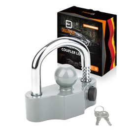 DEEAGLE Trailer Coupler Lock, Heavy Duty Trailer Hitch Lock Fits 1-7/8 Inch, 2 Inch, 2-5/16 Inch Couplers, Ball Hitch Lock with Keys, Grey