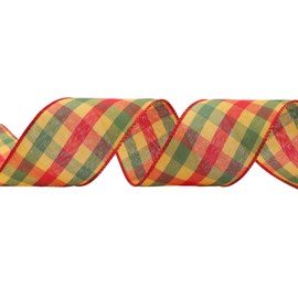 VATIN 2-1/2 Inch x 10 Yard Fall Check Comfort Wired Ribbon - Orange/Red/Green Plaid for Big Bow, Wreath, Gift Wrapping, Tree Decoration
