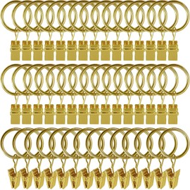 Ganchos para Cortina de Baño 50PCS con Anillos 1.5 Pulgadas, Argollas para Cortinas con Clips, Anillos Clips de Cortina Rustproof Vintage para Barra de 1.2 Pulgadas de Diámetro (Dorado)