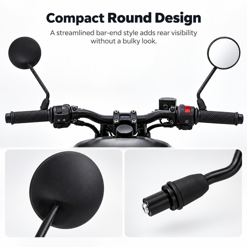 Motorcycle Bar End Mirror for Rear Viewing – Compact Side