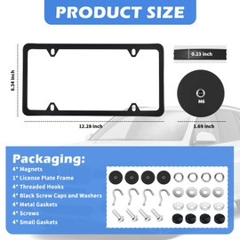 4PCS Magnetic License Plate Holders Kit,No Drilling License Plate Frames for Dealer & Temporary Licenses,Strong Magnetic Licence Plates Frame Holder for Metal Surfaces