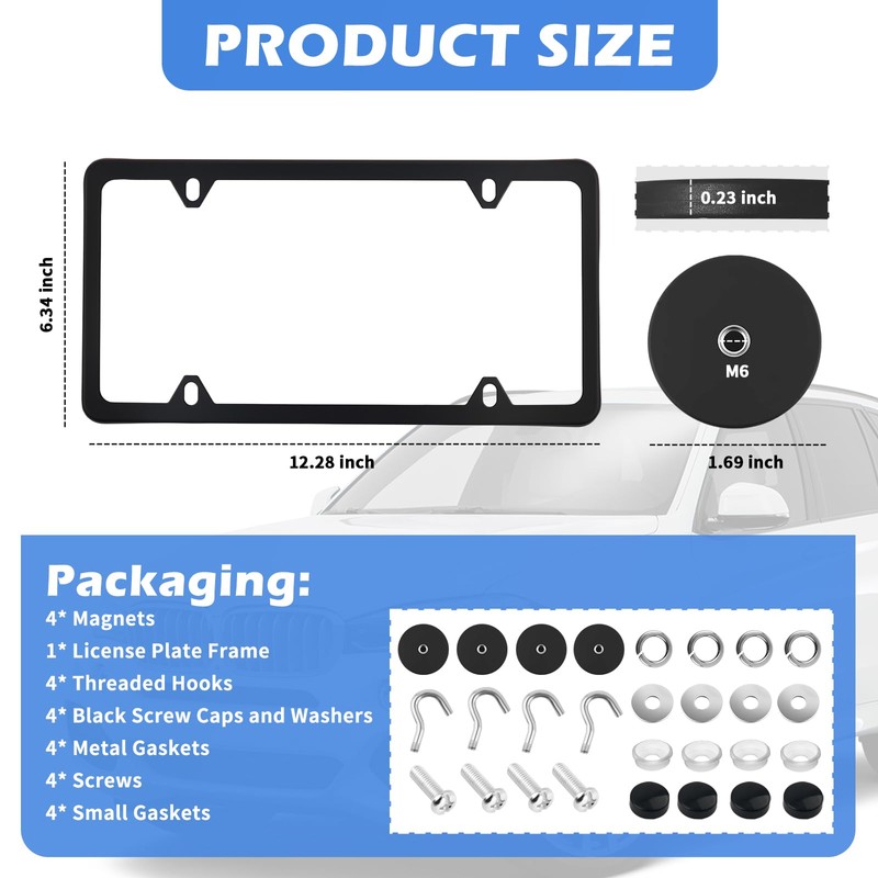 4PCS Magnetic License Plate Holders Kit,No Drilling License Plate Frames