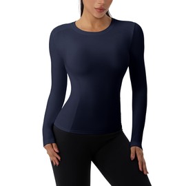 LEICHR Compression Long Sleeve Shirts for Women Athletic Base Layer Gym Running Yoga Shirts Crewneck Quick Dry Sports Gear