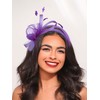 IYOU Feather Wedding Fascinators Headband Purple Flower Tulle Hair Bands