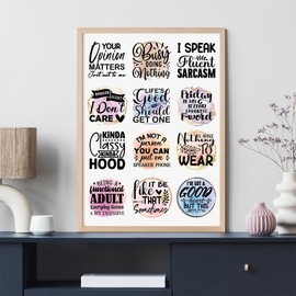 AFRITEE UV DTF Cup Wrap - 20 Sheets Funny Sarcastic Quotes Uvdtf Transfer Stickers for Mugs Coffee, Black Humor UV DTF Cup Wraps for 16 oz Glass DIY Water Bottle Fun Stickers Decal