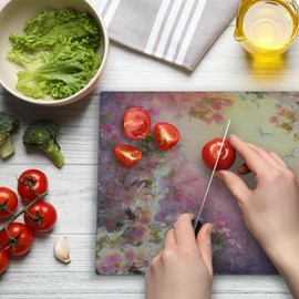 Ambesonne Art Cutting Board, Enchanted Cherry Blossom Petals Field Shabby Form Floral Garden Spring Picture, Decorative Tempered Glass Cutting and Serving Board, Large Size, Pale Pink Peach