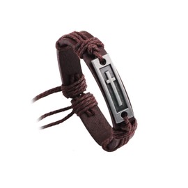 FORUBUS Religious Cross Leather Bracelet, Leather Cross Bracelet for Women Men Religious Gift, Church Pray Baptism Christmas Jewelry-brown