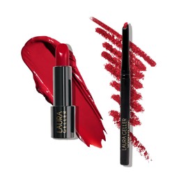LAURA GELLER NEW YORK- Dúo clásico moderno: lápiz labial Red Radiance + delineador de labios Ritzy Red, color ultra intenso, lujoso y