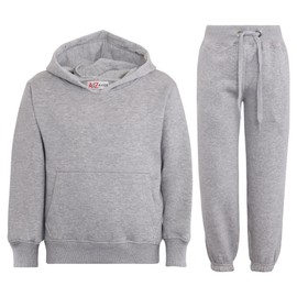 Kids Girls Boys Plain Tracksuit Hooded Hoodie Jog Suit - T.S Plain 105 Grey 9-10