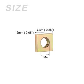 METALLIXITY Square Nuts (M4x7x2mm) 100Pcs, Carbon Steel Hardware Nuts - for Furniture Construction Mechanical Equipment Fasteners, Color Zinc