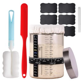 VONAHAST Sourdough Starter Jar Kit - 40oz Glass Jar with Stainless Steel Lid & Cloth Cover, Wide Mouth Container, Feeding Band, Labels & Marker for Bread Baking Essentials