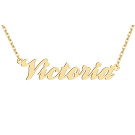 Dancing Wolf 18k Gold Plated Victoria Name Necklace Stainless Steel Nameplate Necklaces Jewelry for Womens Moms