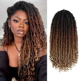 Goddess Locs Crochet Hair 6 Packs, 16 Inch Straight Faux Locs Crochet Braids, Pre-Looped Curly Soft Synthetic Ombre Braiding Hair Extensions for Black Women(16 Inch, 6 Packs, 1B/30/27#)