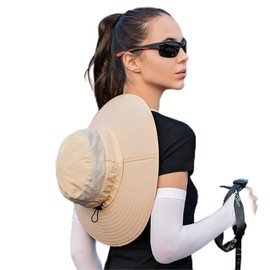 Amberetech Women Wide Brim Sun Hat with Adjustable Neck Strap UPF 50+ Men Fishing Bucket Hat for Summer Outdoor Hiking Gardening Safari Beach(Beige 9029)