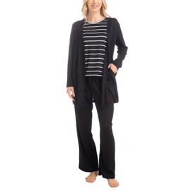 MUK LUKS Anything 3 Piece Sleep and Lounge Set, Black Stripe, S