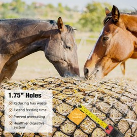 Novellaire Thick & Durable Round Bale Hay Net for Horses- Large 5x5ft Size, Black Nylon Net with 1.75 Inch Holes - Slow Feed Hay Nets for Horses and Goats - Healthier Feeding Solution.