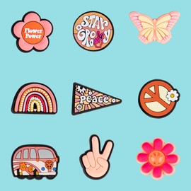 Hippie Charms for Clog Shoe Decoration, Retro Boho Charm Gift for Toddler Girls Kids Teens Women Adults