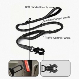 Tactical Dog Lead with 360° Swivel, Durable Slip Lead for Large Dogs, 1.2-1.8 m Elastic Dog Lead with Quick Release Carabiner & Highly Reflective Threads, Black Dogs