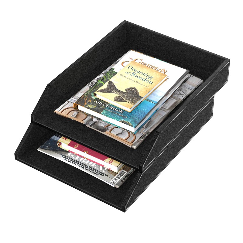 Leather Letter Tray, Thipoten Stackable Desk Organizer Holder for Office