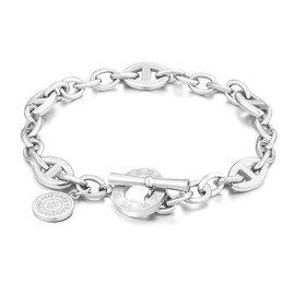 KRKC & CO Women's Bracelet, Azuki / Anchor Chain, Mantel Bracelet, 0.3 inches (8 mm), Surgical Stainless Steel, K14 Gold Plated, Hypoallergenic, Unisex, Popular, Accessory, Present, Stainless Steel,