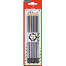 Faber-Castell Break-resistant Eleganz Graphite Pencil, 2B with Eraser Tip – Blister Pack of 5, (12-111483)