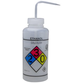 SP Bel-Art GHS Labeled Safety-Vented Ethanol Wash Bottles; 1000ml (32oz), Polyethylene w/Natural Polypropylene Cap (Pack of 2) (F12432-0019)