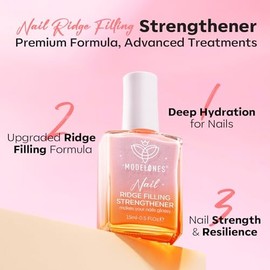 modelones Nail Strengthener, Ridge Filler for Nails, Clear Nail Polish for Thin, Weak & Damaged Nails, Nail Hardener for Nail Protection, Pink Glow, 15ml