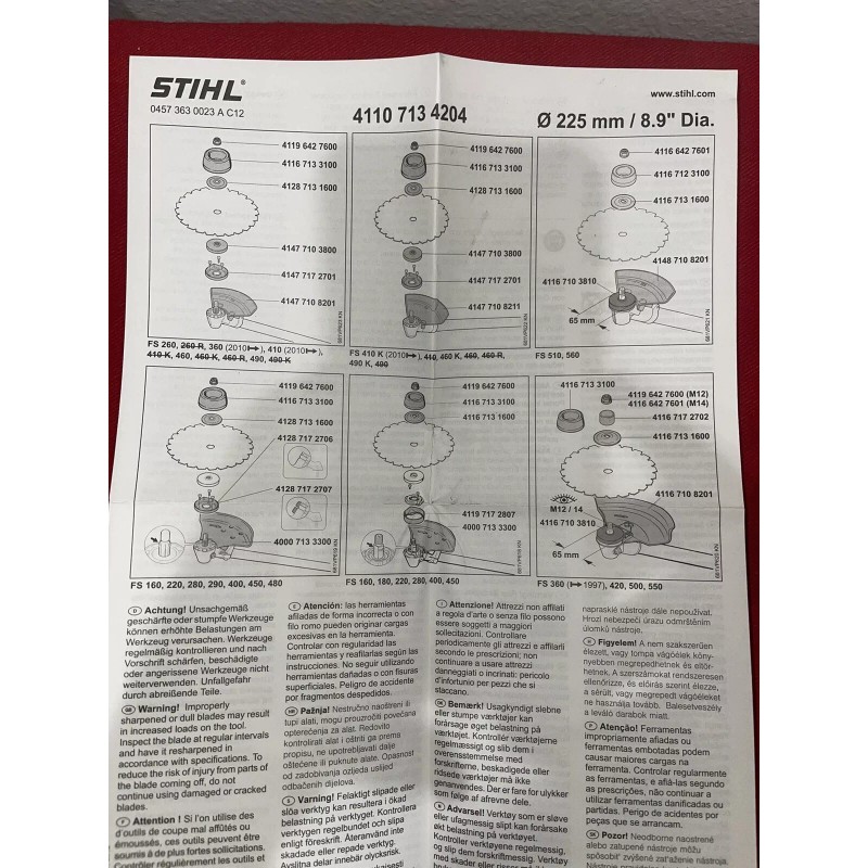 Stihl Circular Saw Blade Chisel Tooth 225mm 4110 713 4204