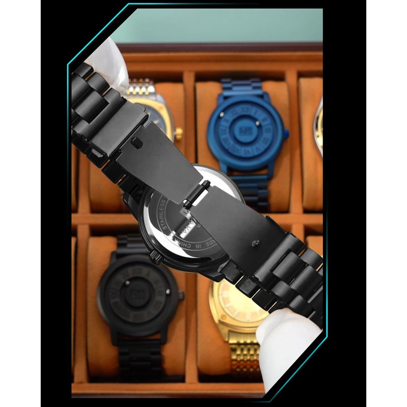 Introducing Magnetic Floating Ball Watch for Men, Black Texture, Design