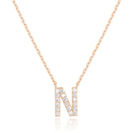 PAVOI 14K Rose Gold Cubic Zirconia Initial Necklace | Letter Necklaces for Women | N Initial