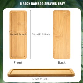6 Pack Bamboo Serving Tray Rectangle Bamboo Wood Tea Serving Tray Rounded Edges Wooden Bathroom Counter Tray Bamboo Vanity Tray for Dresser Food Coffee Tea Snack Tissues Candles,11x 4 Inch