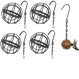 Round Bird Feeder,4Pcs Bird Feeders With Metal Hooks Hanging Metal Small Bird Feeder with Hooks,Hanging Metal Small Bird Feeder for Feeding Outdoor Garden Wildlife Birds(Black)