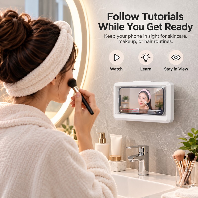 Waterproof Phone Holder for Shower Use – Anti-Fog Wall-Mounted Touchscreen
