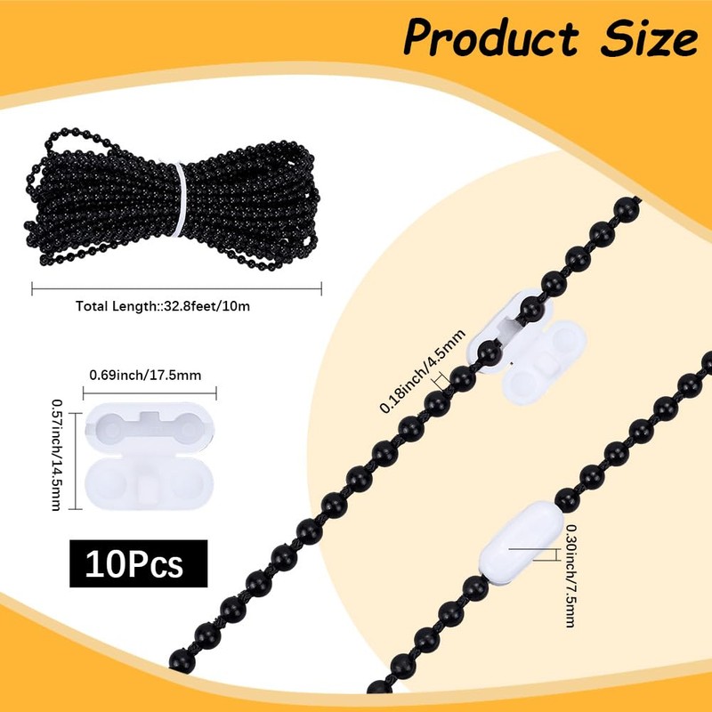 SOFPLATE 10M/10.94 Yards 4.5mm Curtain Chain Beads Blind Bead Connector