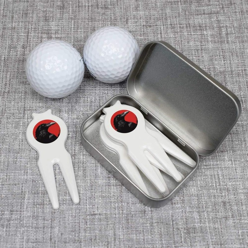 Azeeda 'Crow Portrait' Golf Divot Tool/Repair Fork Gift Set (GO00071813)