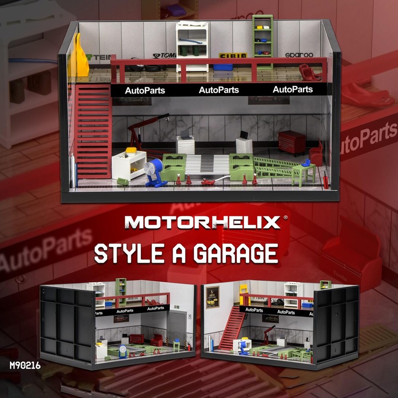 1/64 Scale Garage Diorama Display Case, Prebuilt Auto Repair Shop