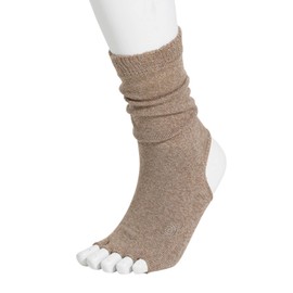 Suria Caldogetta Yoga Socks, Five Finger Type, Anti-slip, Moisture Absorption, Heat-Generating, Walnut, Size M, walnut