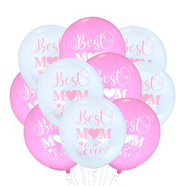 Best Mom Ever Balloons 12 Count Latex, Mom Birthday Theme Decoration Party Event Supply, Mother's Day Balloons, 12 Inch Standard Size Air or Helium, Worlds Best Mom Balloons