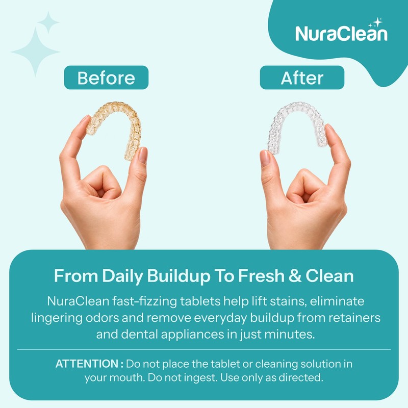 NuraClean Ultimate Retainer Cleaning Tablets Mint Fresh Removes Stains, Deposits,