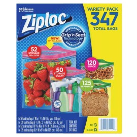 Ziploc Bags 52 Gallon, 50 Quart, 120 Snack, 125 Sandwich (347 Count)