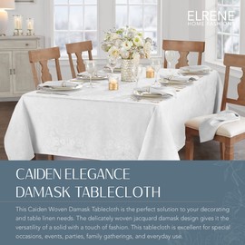 Elrene Home Fashions Caiden Elegance Damask Fabric Tablecloth, 60" x 144" Oblong/Rectangle, White