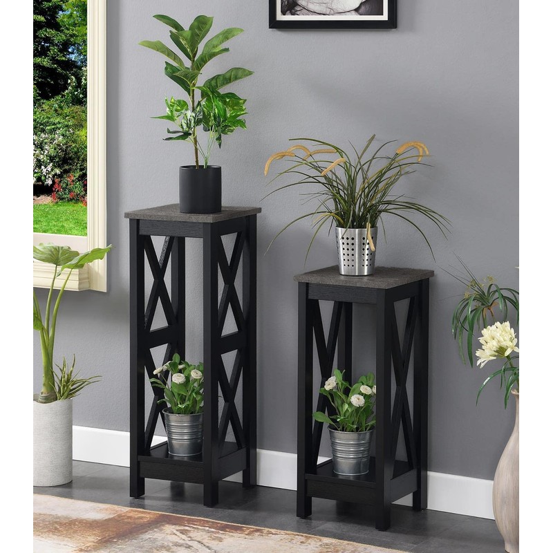 Convenience Concepts Oxford Plant Stand, Tall, Cement / Black