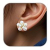 Pearl Flower Stud Earrings, 14K Gold-Plated with CZ Crystals, White