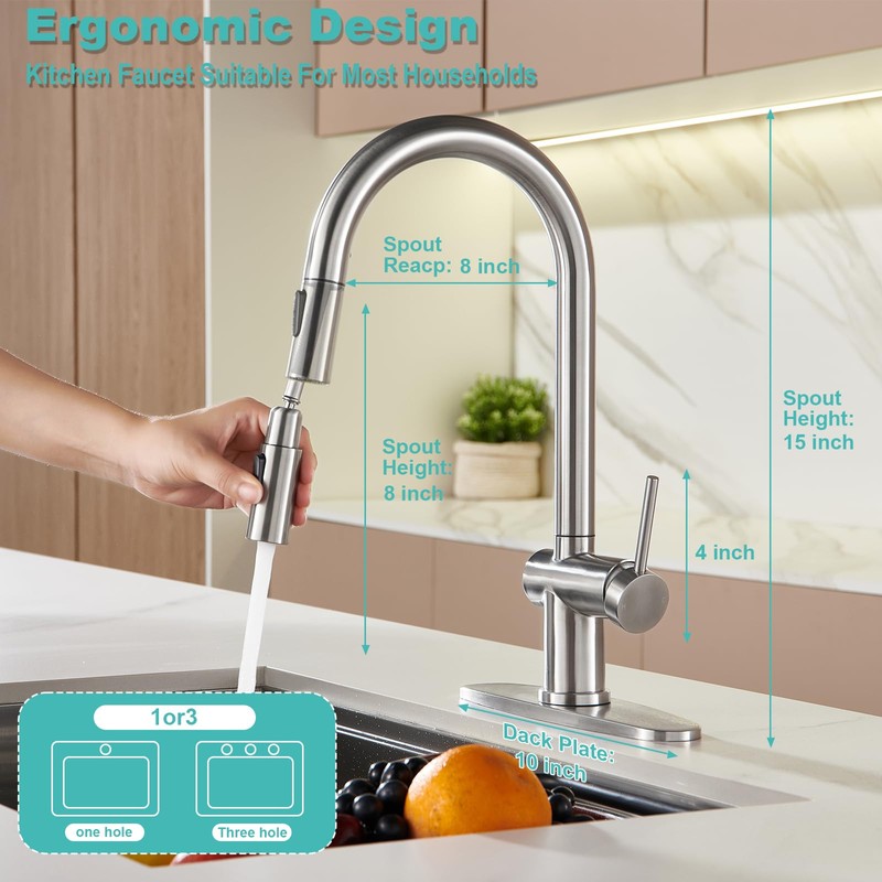 Touchless Kitchen Faucet with Pull-Down Sprayer, Single Handle Smart Motion