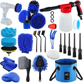 27Pcs Car Wash Cleaning Kit with Foam Gun, Car Detailing Kit, Auto Detail Supplies Tools With Wheel Drill Brush Set, Car Polishing Kit, Car Detailing Brush Set for Tires, Wheels, Interior & Exterior