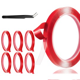 Qenk 6 Rolls of Double Sided Nail Tape Reusable Double Sided Mounting Tape Nail Tape for Press on Nail Packaging Nail Art Pressed Nail Supplies for Nail Tip Color Design Display with Tweezers