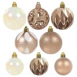 Set of 67 Christmas Baubles Tree Decorations Assorted Designs Sizes Carry Case - Champagne